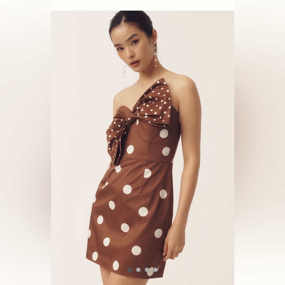 Anthro NWT Sz S or XXS 100% cotton all 5 Star polka dot bow lined mini dress